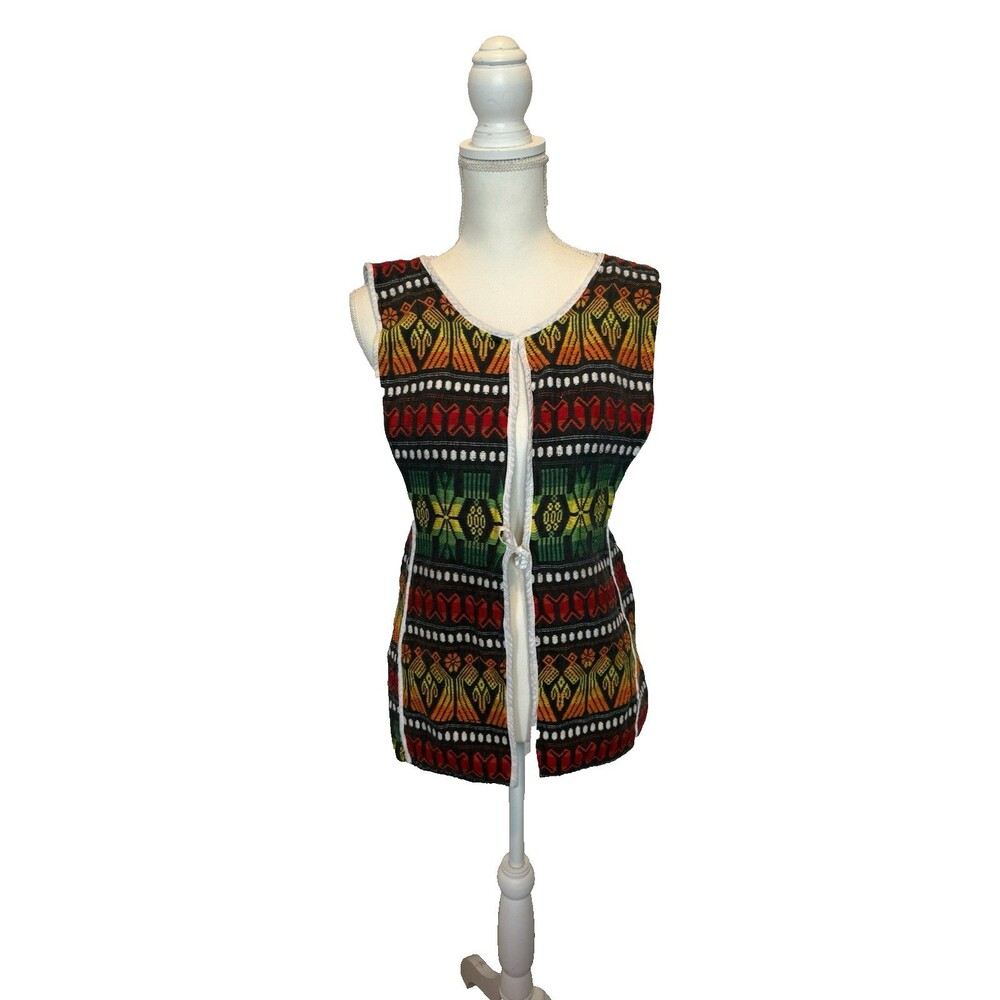 Vintage Handmade Guatemalan Hand Woven Apron Pocket Vest Colorful